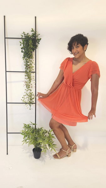 שמלת בלה מעטפת מיני כתום קורל