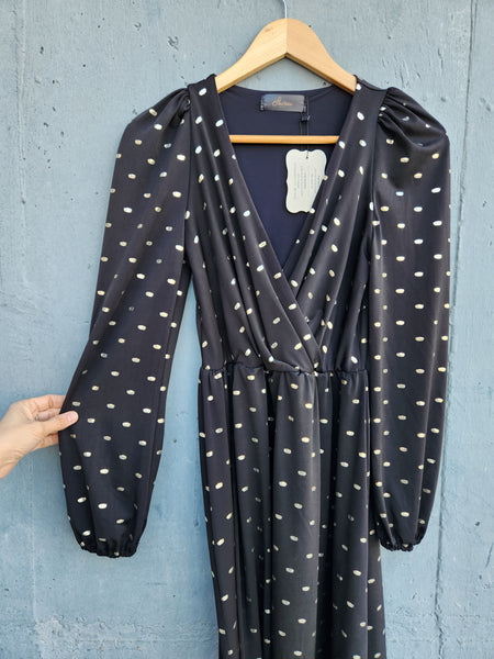 שמלת מעטפת לייקרה שחור/זהב