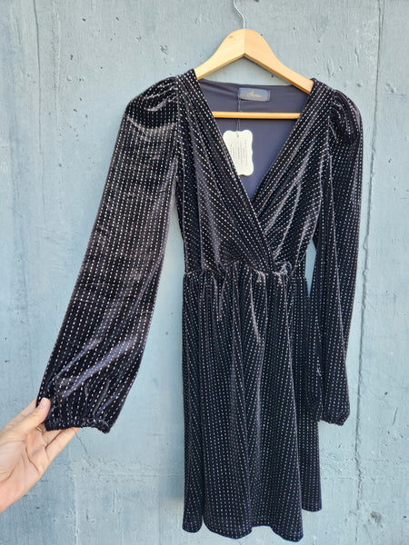 מעטפת קטיפה שרוול ארוך שחור/כסוף