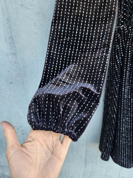 מעטפת קטיפה שרוול ארוך שחור/כסוף