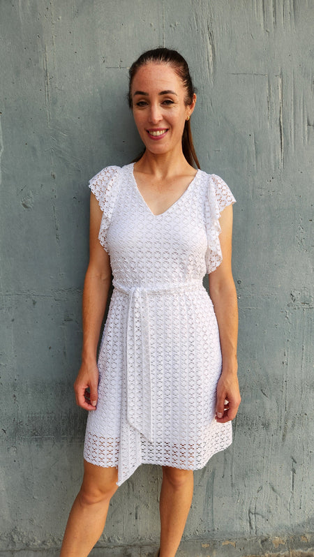 A מלאני לבן פרחוני שמלה בגזרת